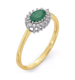 Emerald 6 X 4mm And Diamond 9k Gold Ring