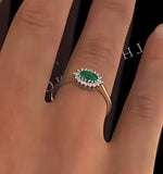 Emerald 6 X 4mm And Diamond 9k Gold Ring