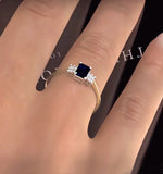 Sapphire 6 X 4mm And Diamond 9k Gold Ring  A3220