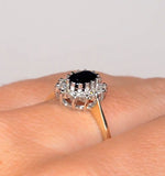 Sapphire 6 X 4mm And Diamond 9k Gold Ring.
