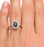 Sapphire 7 X 5mm And Diamond 9k Gold Ring
