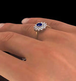 Sapphire 6 X 4mm And Diamond 9k Gold Ring  A3245