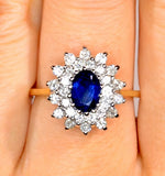 Sapphire 7 X 5mm And Diamond 9k Gold Ring  A3246