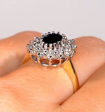 Sapphire 7 X 5mm And Diamond 9k Gold Ring  A3246