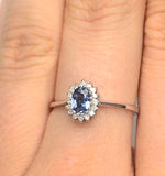 Sapphire 6 X 4mm And Diamond 9k White Gold Ring  A3906