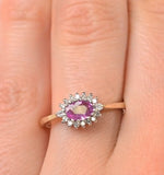 9k Gold Diamond And Pink Sapphire Ring 0.14ct