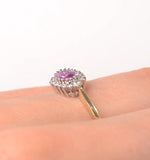 9k Gold Diamond And Pink Sapphire Ring 0.14ct