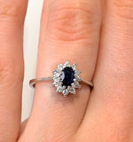 Sapphire 6 X 4mm And Diamond 9k White Gold Ring  A4437