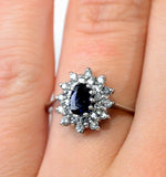 Sapphire 6 X 4mm And Diamond 9k White Gold Ring  A4438