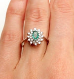 Emerald 6 X 4mm And Diamond 9k White Gold Ring  A4439