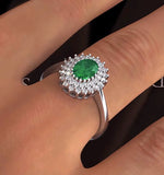 Emerald 7 X 5mm And Diamond 9k White Gold Ring