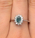 Emerald 6 X 4mm And Diamond 9k White Gold Ring