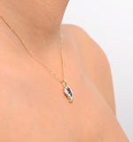 Sapphire 5 X 3mm And Diamond 9k Yellow Gold Pendant Necklace