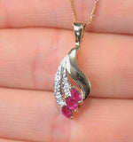 Ruby 4 X 2mm And Diamond 9k Yellow Gold Pendant Necklace