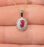 Ruby 6 X 4mm And Diamond 9k Yellow Gold Pendant Necklace B3294