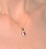 Ruby 6 X 4mm And Diamond 9k Yellow Gold Pendant Necklace B3294