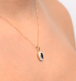 Sapphire 6 X 4 Mm And Diamond 9k Yellow Gold Pendant Necklace