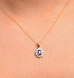 Sapphire 6 X 4 Mm And Diamond 9k Yellow Gold Pendant Necklace
