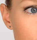Emerald 3 X 3mm 9k Yellow Gold Stud Earrings