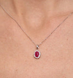 Ruby 7 X 5mm And Diamond 9k White Gold Pendant Necklace B3614