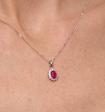 Ruby 7 X 5mm And Diamond 9k White Gold Pendant Necklace B3614