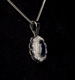 Sapphire 6 X 4 Mm And Diamond 9k White Gold Pendant Necklace