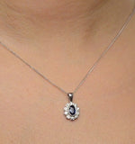 Sapphire 6 X 4 Mm And Diamond 9k White Gold Pendant Necklace