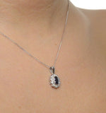Sapphire 6 X 4 Mm And Diamond 9k White Gold Pendant Necklace