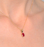 Ruby 7 X 5mm 9k Yellow Gold Pendant Necklace