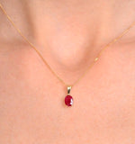 Ruby 7 X 5mm 9k Yellow Gold Pendant Necklace