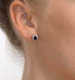 Sapphire 6mm X 4mm And Diamond 9k Yellow Gold Earrings  B3692