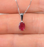 Ruby 7 X 5mm 9k White Gold Pendant Necklace