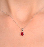 Ruby 7 X 5mm 9k White Gold Pendant Necklace