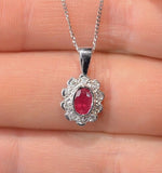 Ruby 6 X 4mm And Diamond 9k White Gold Pendant Necklace