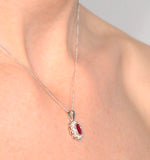 Ruby 6 X 4mm And Diamond 9k White Gold Pendant Necklace