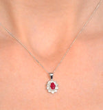 Ruby 6 X 4mm And Diamond 9k White Gold Pendant Necklace