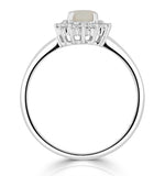 Opal 7 X 5mm And Diamond 9k White Gold Ring