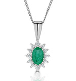 Emerald 6 X 4mm And Diamond 18k White Gold Pendant Necklace