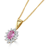 Pink Sapphire 6 X 4mm And Diamond 18k Yellow Gold Pendant Necklace