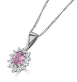 Pink Sapphire 6 X 4mm And Diamond 18k White Gold Pendant Necklace