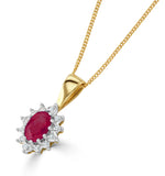 Ruby 6 X 4mm And Diamond 18k Yellow Gold Pendant Necklace