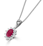 Ruby 6 X 4mm And Diamond 18k White Gold Pendant Necklace
