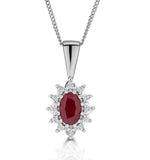 Ruby 6 X 4mm And Diamond 18k White Gold Pendant Necklace