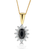 Sapphire 6 X 4mm And Diamond 18k Yellow Gold Pendant Necklace