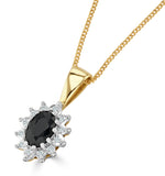 Sapphire 6 X 4mm And Diamond 18k Yellow Gold Pendant Necklace