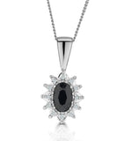 Sapphire 6 X 4mm And Diamond 18k White Gold Pendant Necklace