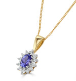 Tanzanite 6 X 4mm And Diamond 18k Yellow Gold Pendant Necklace