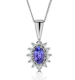 Tanzanite 6 X 4mm And Diamond 18k White Gold Pendant Necklace