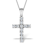1.00ct Diamond And 18k White Gold Cross Pendant Necklace - Fr42