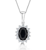 Sapphire 7 X 5mm And Diamond 9k White Gold Pendant Necklace